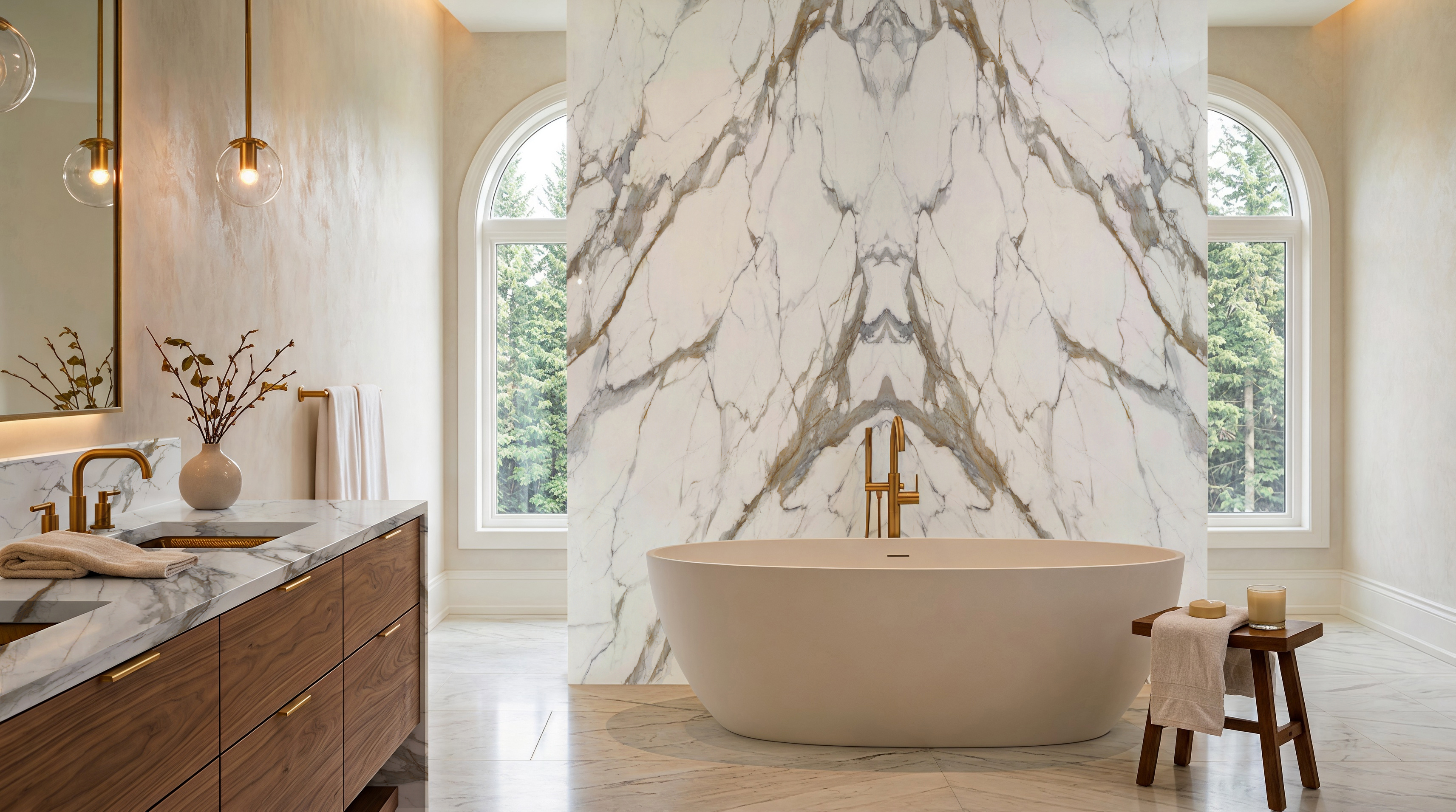 Calacatta Macchia Vecchia, 9101 — Bathroom interior scene