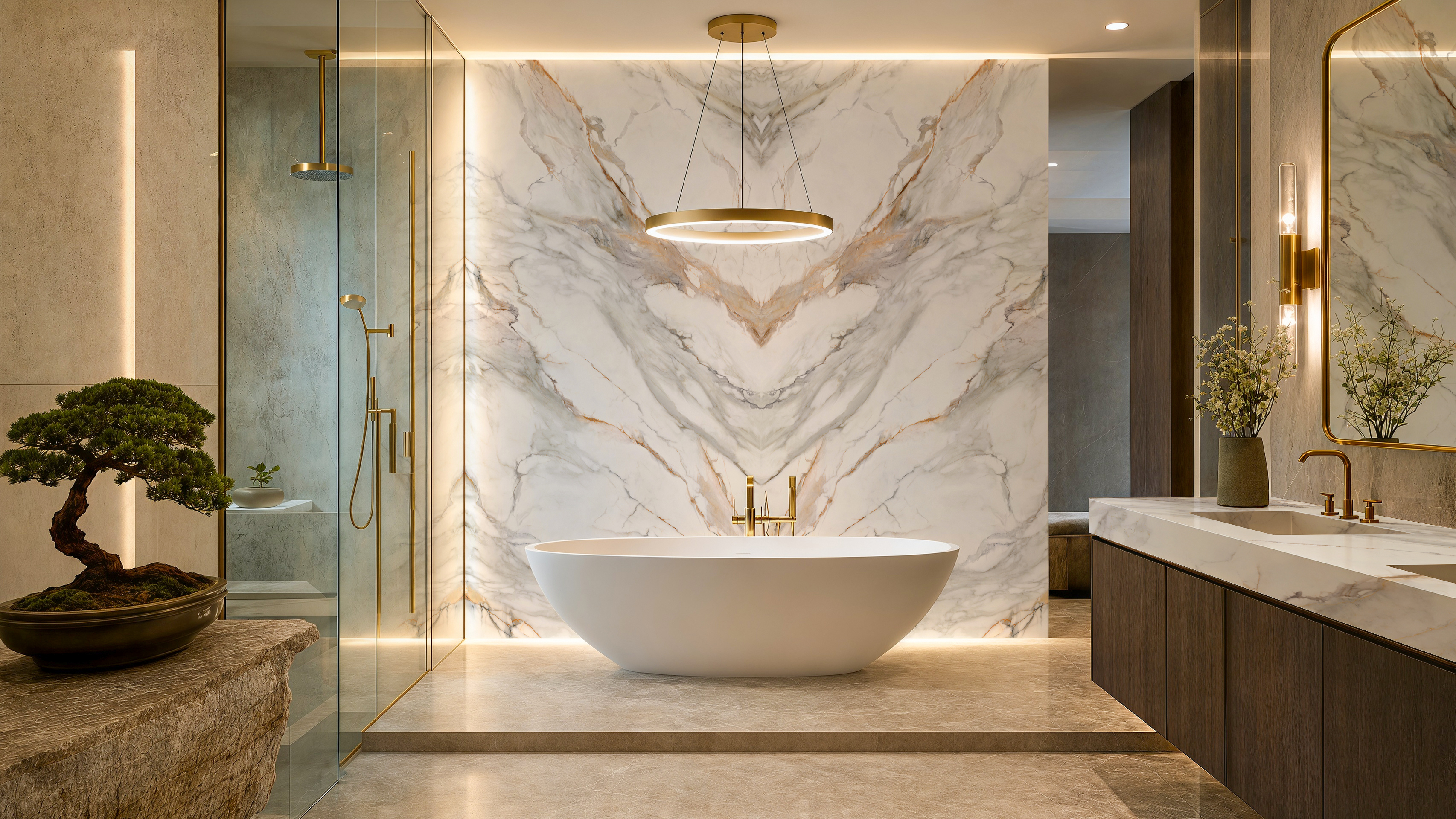 Calacatta Buckingham, 9121 — Bathroom interior scene